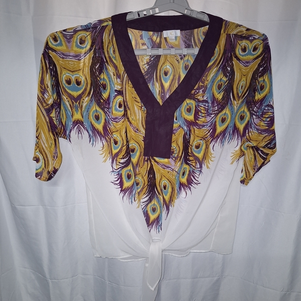 C Women's Top with Peacock Feather sheer Design